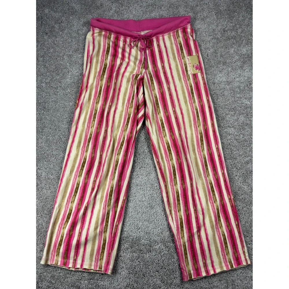 Life is Good Womens Pink Tan Striped Cotton Pajama Lounge Pants Size M